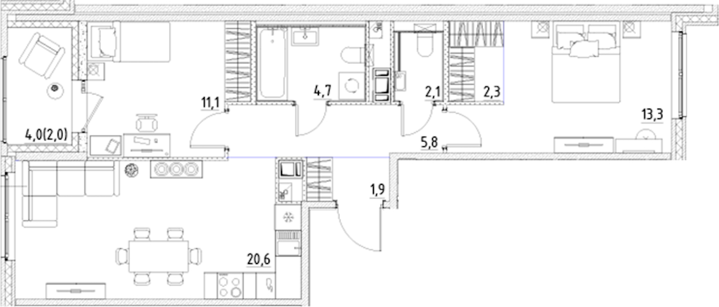 2-комнатная квартира 63.8 м², 3/12 эт., ЖК «Янила Форест»